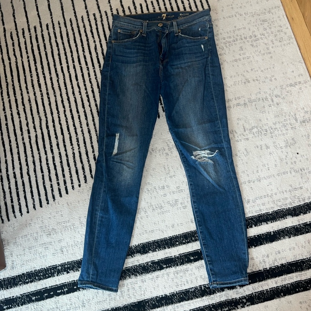 Seven for All Mankind The Ankle Skinny Distressed Jeans